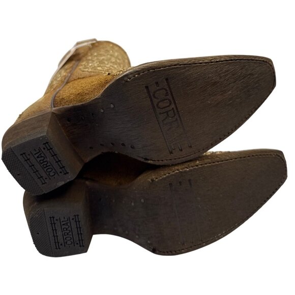 CORRAL Youth Embroidery & Tan Overlay Studs Boots T0135 Size 2.5 - Picture 8 of 11